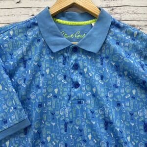 Robert Graham Golf Polo Shirt Men Large Blue Cocktail Glasses Drinks Performance